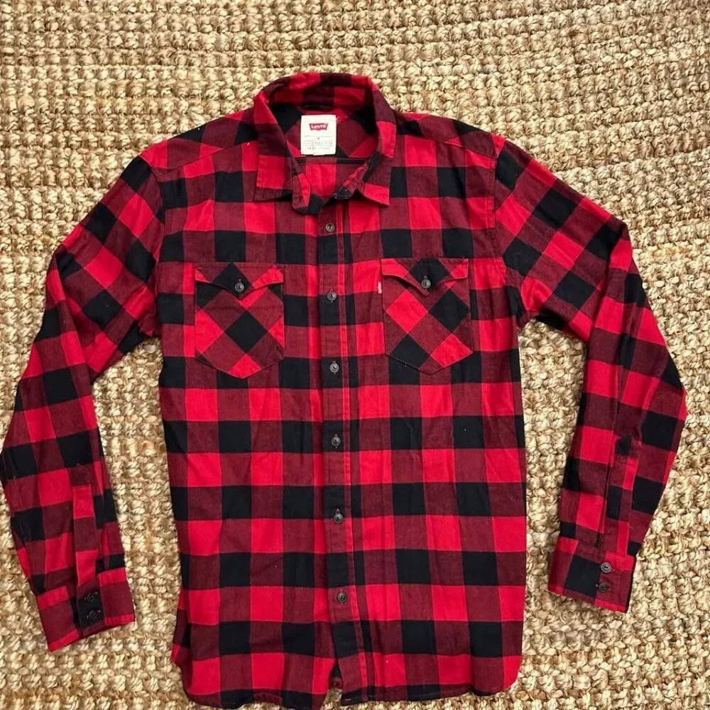 Levi's Buffalo Plaid Flannel Shirt (Medium) Black Red